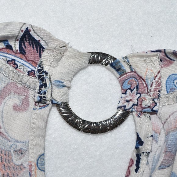 NAIF Women Top Sz S Floral VNeck Stretch Knit Short Slit Sleeve - Picture 6 of 7